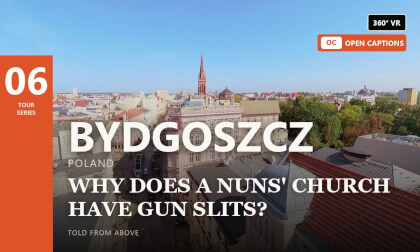 Built by Bakers and Barbers — 360° VR guided flight, captions on screen, Bydgoszcz, Poland
