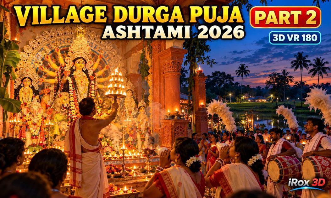 Village Durga Puja near Kolkata 2026 in 3D VR 180 (Part 2) | Maha Ashtami Night | iRox 3D