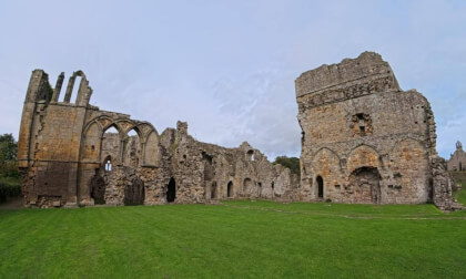 Explore the beautiful ruins of Easby Abbey, Richmond, N Yorkshire, UK.  3D VR190