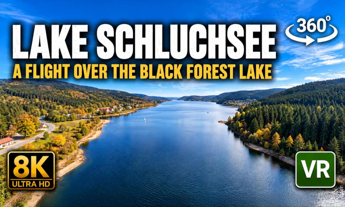 Lake Schluchsee in Autumn | Peaceful 8K 360° VR Drone Flight over Germany's Black Forest