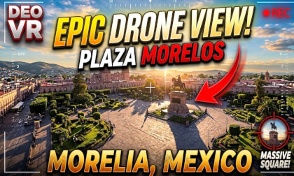 POV 360 Amazing view Drone Morelos Square at Morelia Mexico