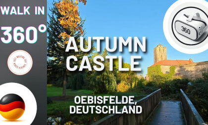 Walk in 360° - Autumn Park and Castle in Oldtown Oebisfelde, Germany