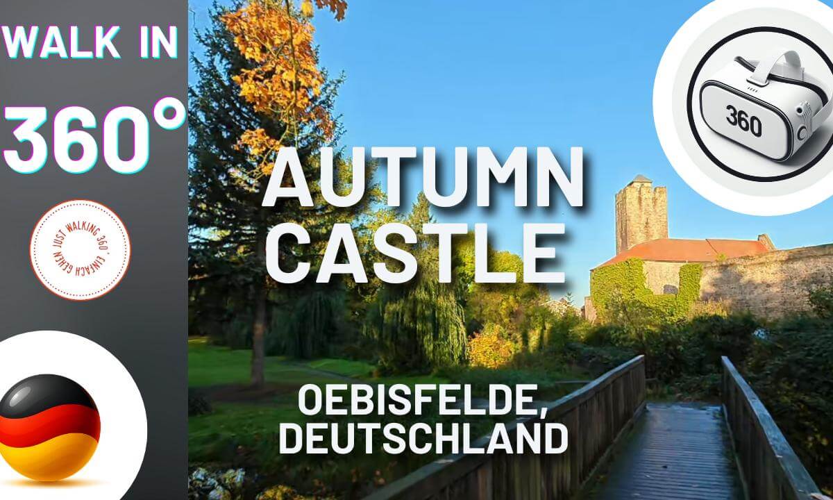 Walk in 360° - Autumn Park and Castle in Oldtown Oebisfelde, Germany