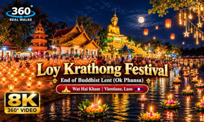 Loy Krathong Festival at Wat Hai Kham  End of Buddhist Lent  Vientiane, Laos 🇱🇦  4K 360 Walking Tour