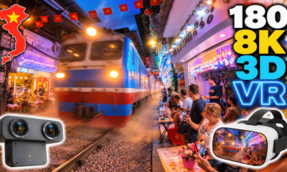🚆 A Train Right Through a Café?! 😱 | Hanoi Train Street by Night 🇻🇳 | 8K 3D VR180