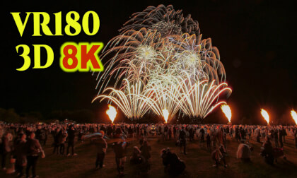 Fireworks with balloon burner flames at Oyama Balloon Festival in Tochigi,Japan