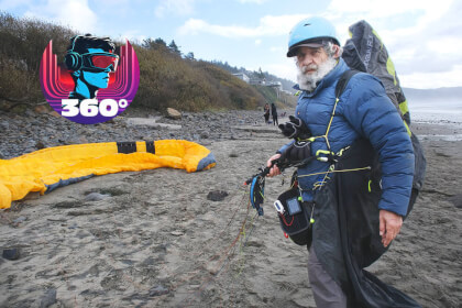 Panox V2 5.7k 360 Video Vlog Test Oregon Coast - Paraglider landing