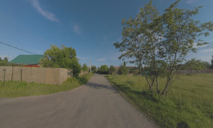 360 VR Countryside scene with houses and forest