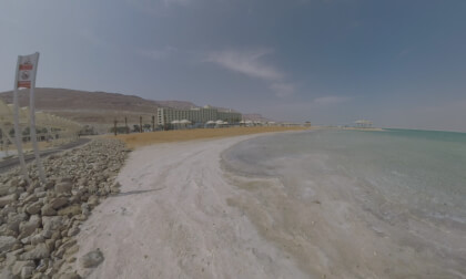 360 VR Scene with Dead Sea skyline and resort on the shore