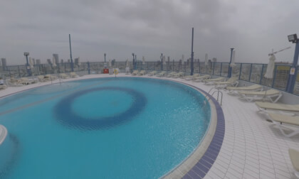360 VR Pool and chaise-longues on the rooftop of hotel in Tel Aviv, Israel