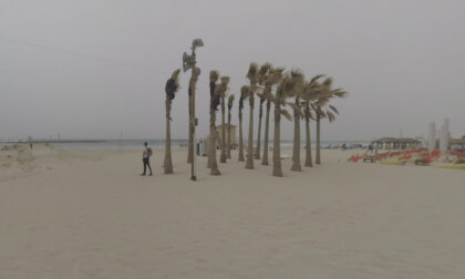 360 VR Scene of Tel Aviv beach on cloudy windy day, Israel