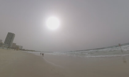 360 VR Geula Beach and modern buildings on the coastline in Tel Aviv, Israel