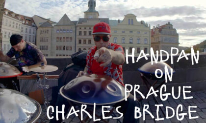 Handpan performance on Charles Bridge Karlsbrücke Prague Czech Republic Handpan performance on Charles Bridge Karlsbrücke Prague Czech Republic