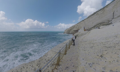 360 VR Rosh HaNikra landscape with sea and white chalk cliff
