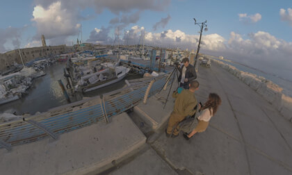 360 VR Acre waterfront and port with motor boats, Israel