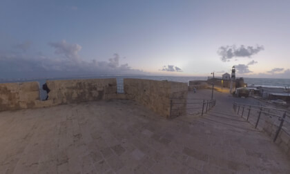 360 VR View of ancient city Acre in the evening, Israel