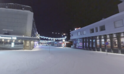 360 VR Empty snowy street in night Rovaniemi, Finland