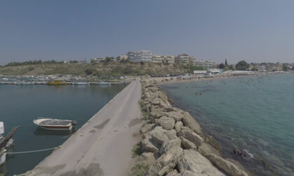 360 VR Resort town on the sea shore with harbour. Nea Kallikratia, Greece
