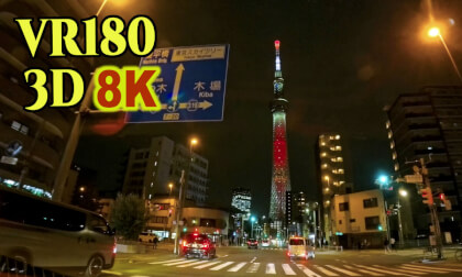 In-vehicle video running toward the illuminated Tokyo Skytree shot on Insta360 Ace Pro