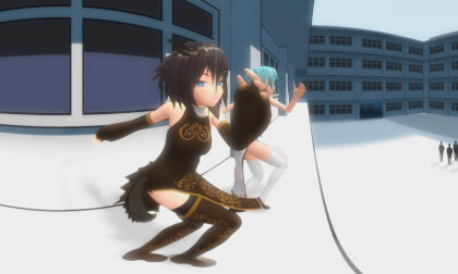 [MMD] Miku and Repti dancing like junkies in the school building