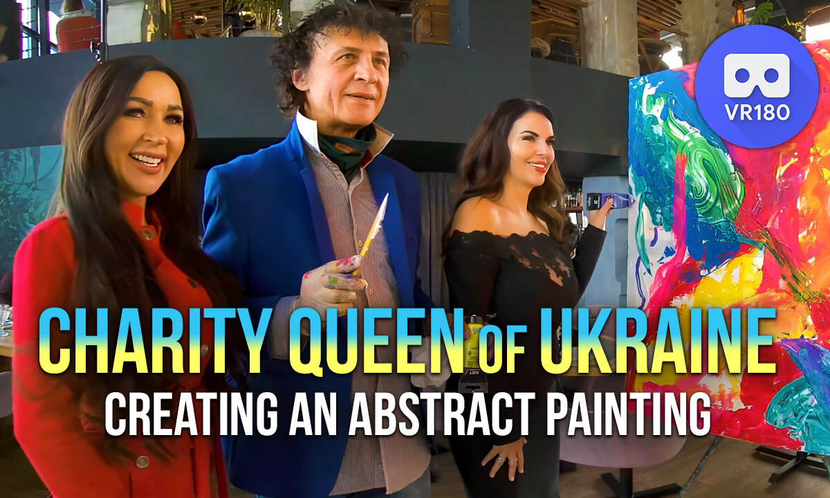 Abstract painting with beauty contest Charity Queen of Ukraine participants. 8K