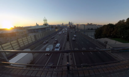 360 VR Moscow at sunset, view from overpass bridge. Russia