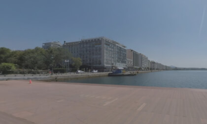360 VR Thessaloniki cityscape with Old Port and Nikis avenue, Greece