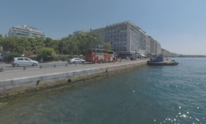 360 VR Seafront city view with Old Port. Thessaloniki, Greece