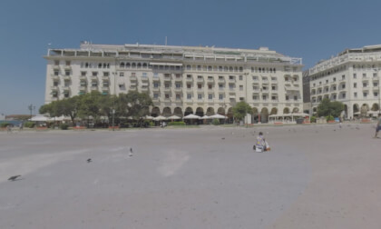 360 VR Aristotelous Square on city waterfront in Thessaloniki, Greece