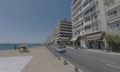 360 VR Thessaloniki waterfront view with Admiral Votsis Statue and White Tower