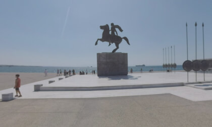 360 VR Waterfront square with Alexander the Great monument. Thessaloniki, Greece