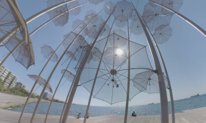360 VR Thessaloniki seafront with Umbrellas sculpture, Greece