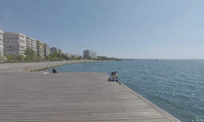 360 VR Sea and waterfront view with Umbrellas sculptures. Thessaloniki, Greece 360 VR Sea and waterfront view with Umbrellas sculptures. Thessaloniki, Greece