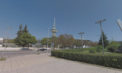 360 VR Cityscape of Thessaloniki with road traffic and green park, Greece
