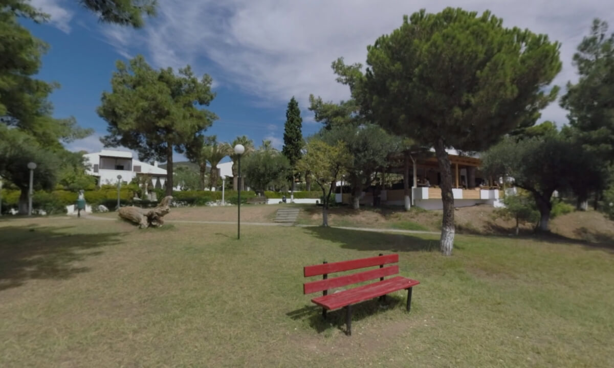 360 VR Trikorfo Beach resort with cottages on the coast and children playground