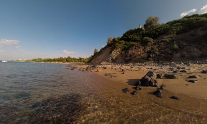 360 VR Sea and rocky hills on the coastline at Trikorfo Beach, Greece 360 VR Sea and rocky hills on the coastline at Trikorfo Beach, Greece