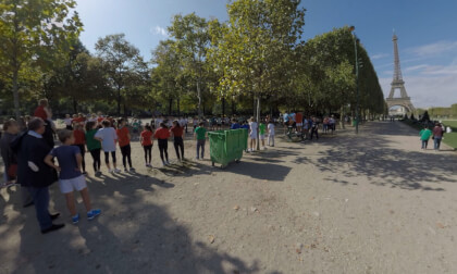 360 VR Marathon at Champ de Mars in Paris, France. View with Eiffel Tower 360 VR Marathon at Champ de Mars in Paris, France. View with Eiffel Tower