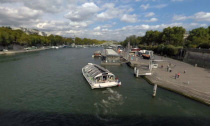 360 VR Paris cityscape with Seine river and Eiffel Tower, view from Jena Bridge