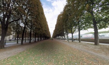 360 VR Yerevan Garden and street with car traffic in Paris, France. Autumn View