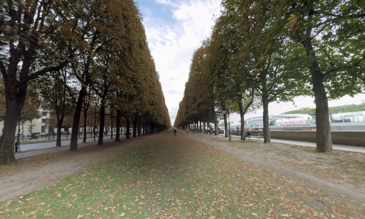 360 VR Yerevan Garden and street with car traffic in Paris, France. Autumn View