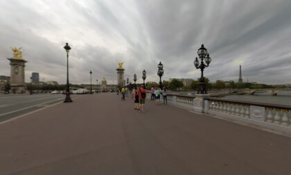 360 VR Car and people traffic on Pont Alexandre III in Paris, France