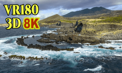 Aerial  Hyperstereoscopic 3D video of Izu Ohshima-island coastal scenery,TOKYO,Japan