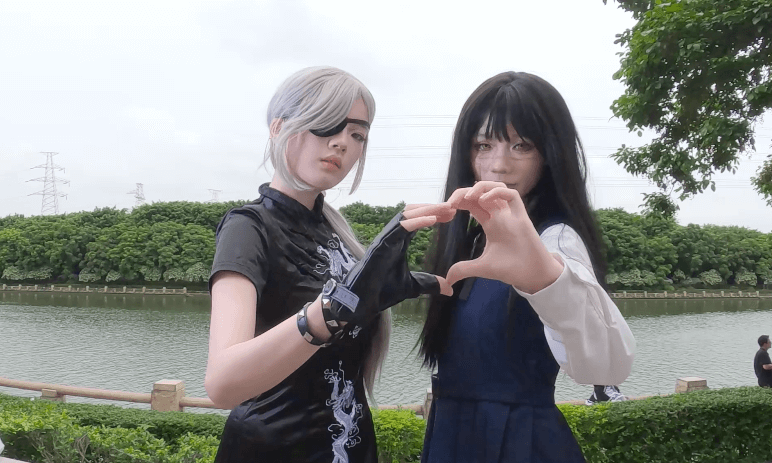 Two cute little cosplay sisters