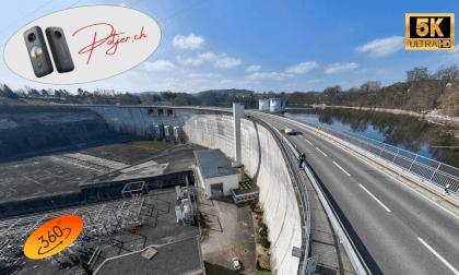 Thrilling hike  360° VR over the 47-meter-high dam wall at Lake Schiffenen in the canton of Fribourg in Switzerland Thrilling hike  360° VR over the 47-meter-high dam wall at Lake Schiffenen in the canton of Fribourg in Switzerland
