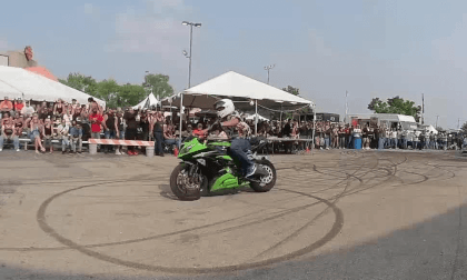 Milwaukee Harley Davidson 120th Burnout stunt drivers - VR 3D 180 4K