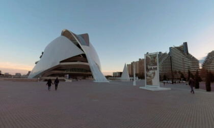 360 VR Evening view of Valencia with modern Opera House, Spain