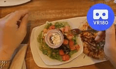 California Pizza Kitchen Mediterranean salad. VR180 Virtual Tasting VR Video California Pizza Kitchen Mediterranean salad. VR180 Virtual Tasting VR