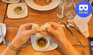 California Pizza Kitchen Bread with Balsamic vinegar Olive Oil Dip . VR180 Virtual Tasting VR Video California Pizza Kitchen Bread with Balsamic vinegar Olive Oil Dip . VR180 Virtual Tasting VR