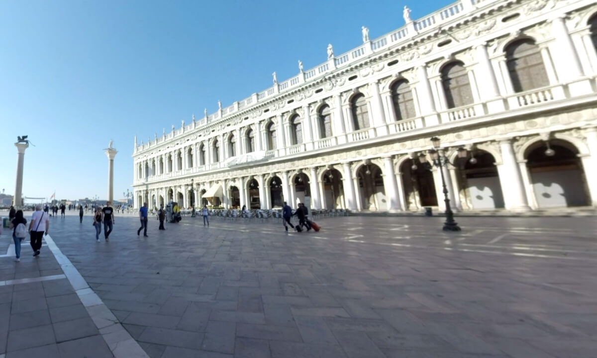 360 VR People visiting St. Marks Square as one the main city landmarks, Venice