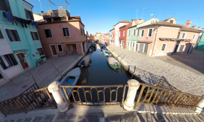 360 VR Burano street and canal, view with San Martino church. Italy VR Video 360 VR Burano street and canal, view with San Martino church. Italy VR